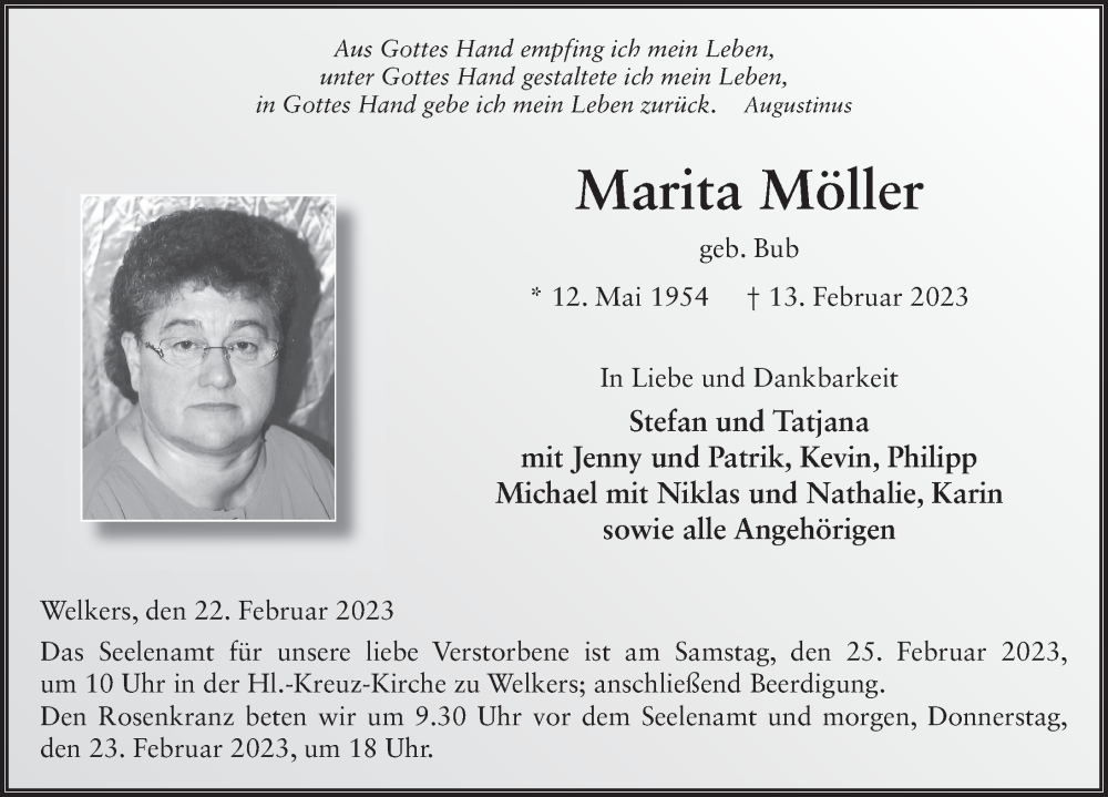  Traueranzeige für Marita Möller vom 22.02.2023 aus FZ