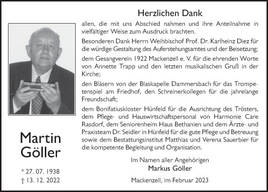 Traueranzeige von Martin Göller von FZ