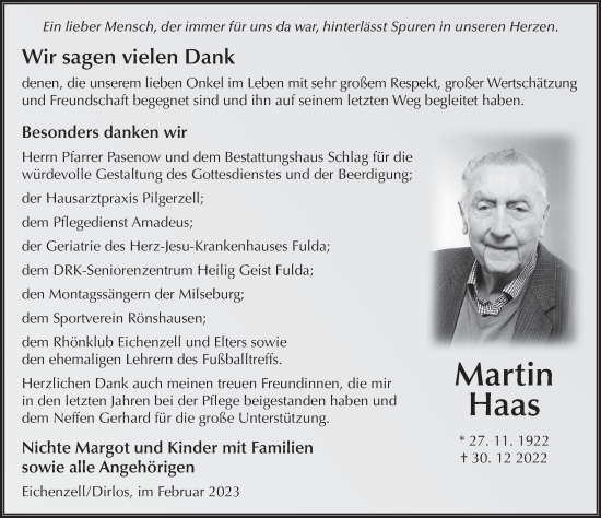 Traueranzeige von Martin Haas von FZ