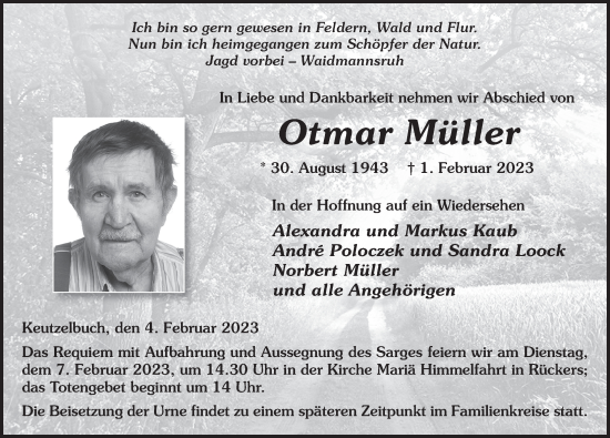 Traueranzeige von Otmar Müller von FZ