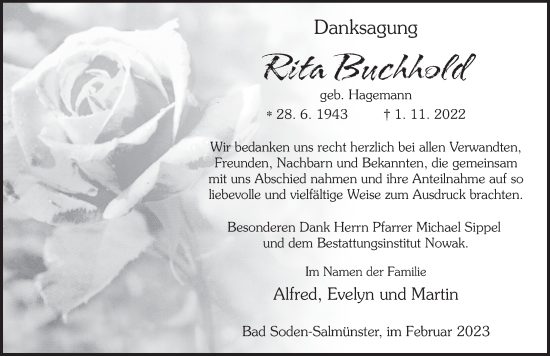 Traueranzeige von Rita Buchhold von FZ