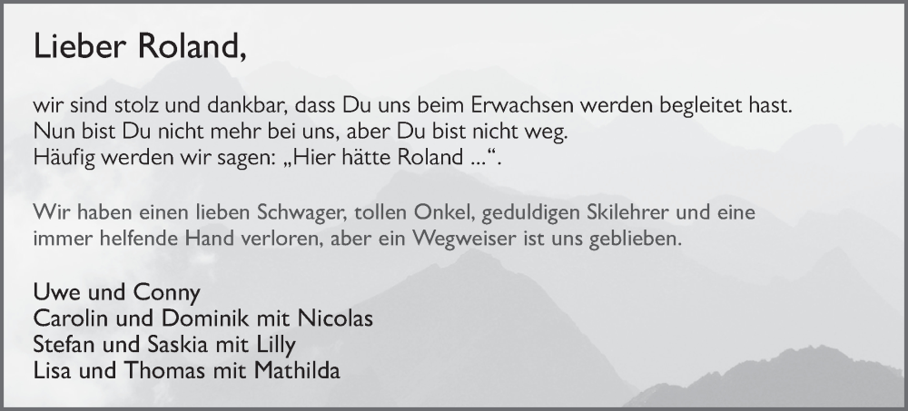  Traueranzeige für Roland Huber vom 18.02.2023 aus FZ