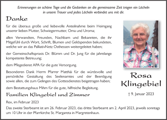Traueranzeige von Rosa Klingebiel von FZ