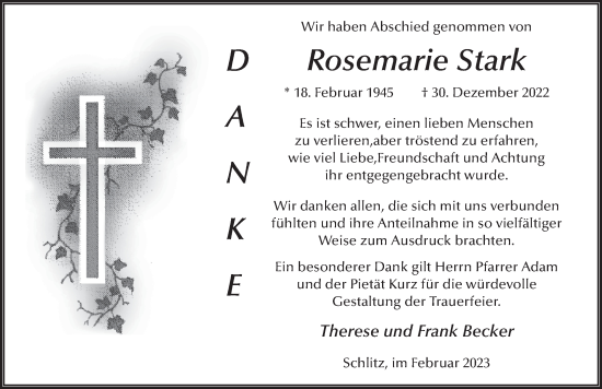 Traueranzeige von Rosemarie Stark von FZ
