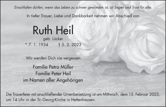 Traueranzeige von Ruth Heil von FZ