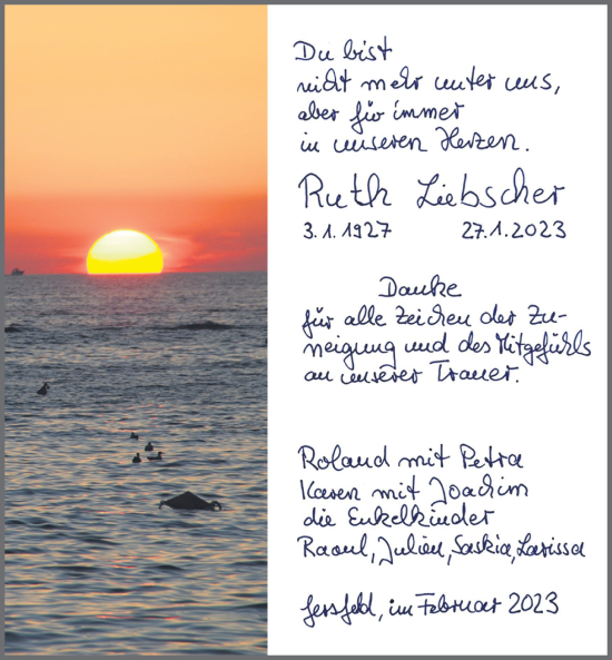 Traueranzeige von Ruth Liebscher von FZ