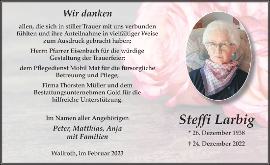 Traueranzeige von Steffi Larbig von FZ