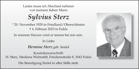 Traueranzeige von Sylvius Sterz von FZ
