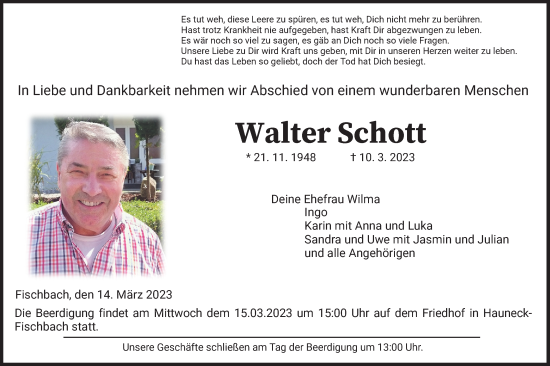 Traueranzeige von Walter Schott von FZ