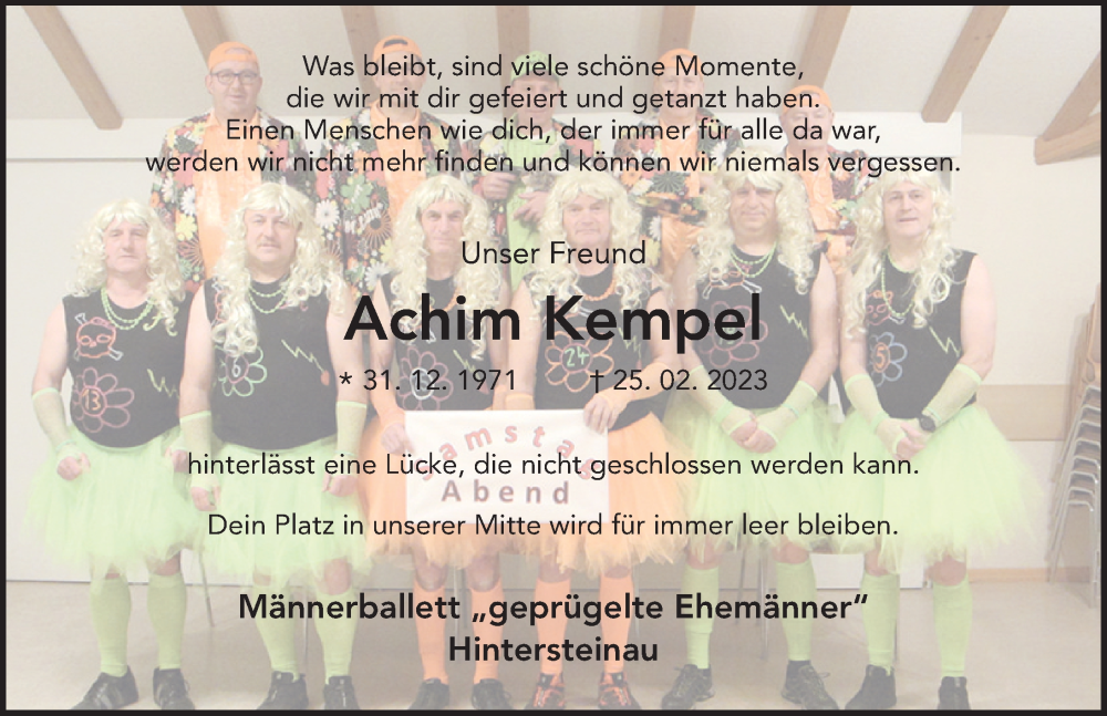  Traueranzeige für Achim Kempel vom 02.03.2023 aus FZ
