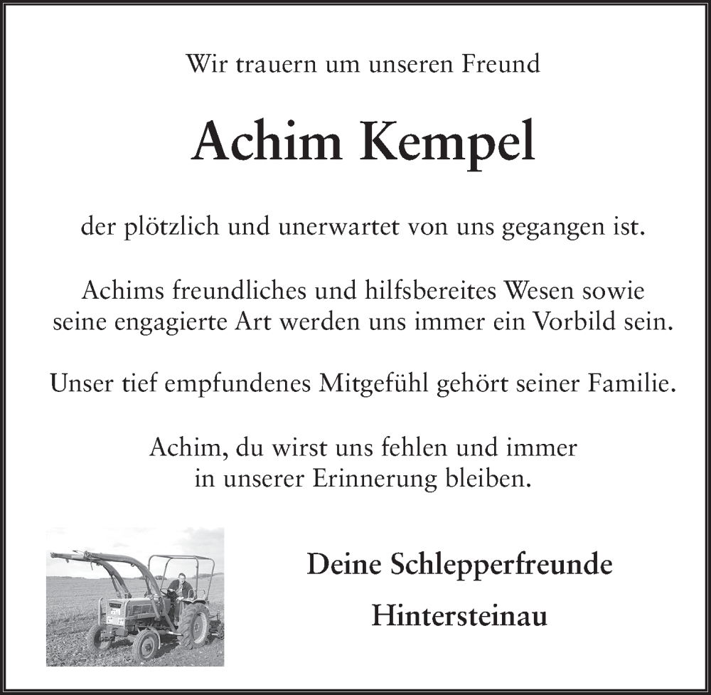  Traueranzeige für Achim Kempel vom 09.03.2023 aus FZ