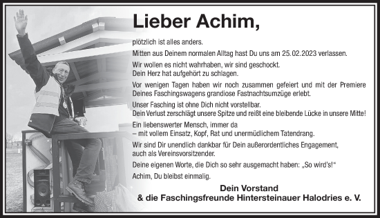 Traueranzeige von Achim Kempel von FZ