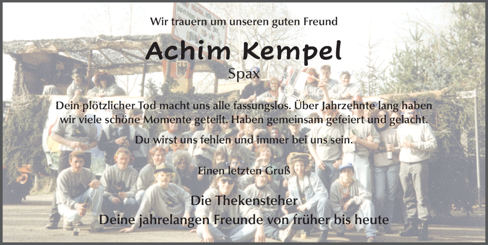  Traueranzeige für Achim Kempel vom 09.03.2023 aus FZ