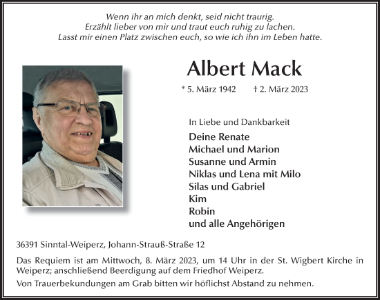 Traueranzeige von Albert Mack von FZ