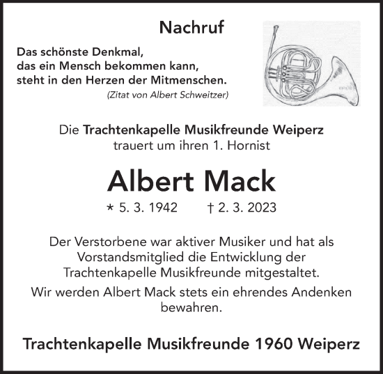 Traueranzeige von Albert Mack von FZ