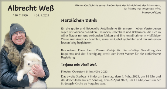 Traueranzeige von Albrecht Weß von FZ