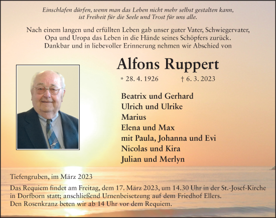 Traueranzeige von Alfons Ruppert von FZ