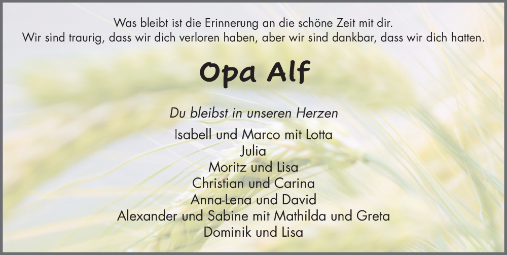  Traueranzeige für Alfred Faust vom 23.03.2023 aus FZ