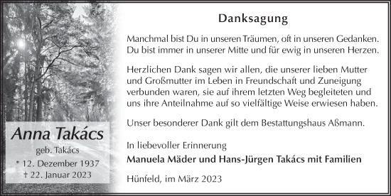 Traueranzeige von Anna Takacs von FZ