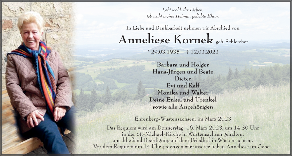  Traueranzeige für Anneliese Kornek vom 14.03.2023 aus FZ