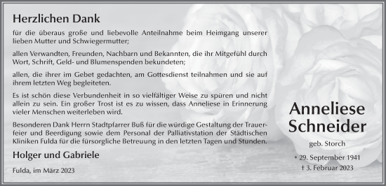 Traueranzeige von Anneliese Schneider von FZ