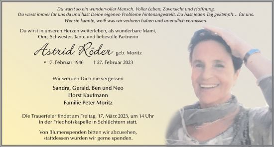 Traueranzeige von Astrid Röder von FZ