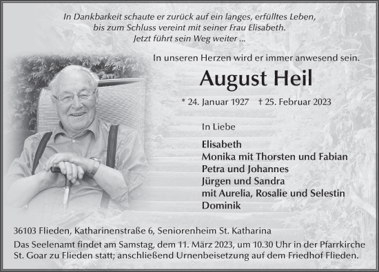 Traueranzeige von August Heil von FZ