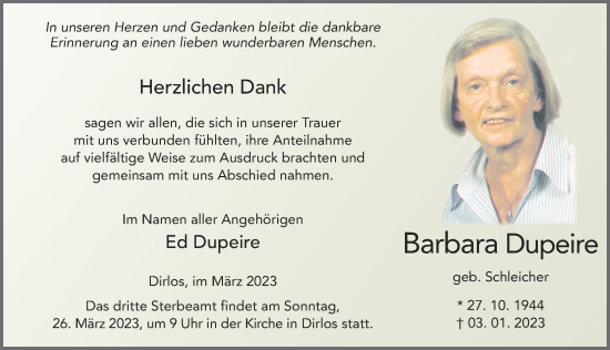Traueranzeige von Barbara Dupeire von FZ