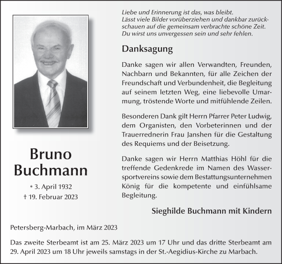 Traueranzeige von Bruno Buchmann von FZ