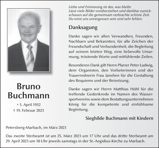 Traueranzeige von Bruno Buchmann