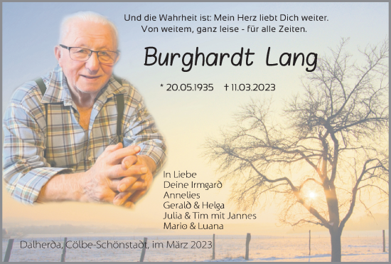 Traueranzeige von Burghardt Lang von FZ