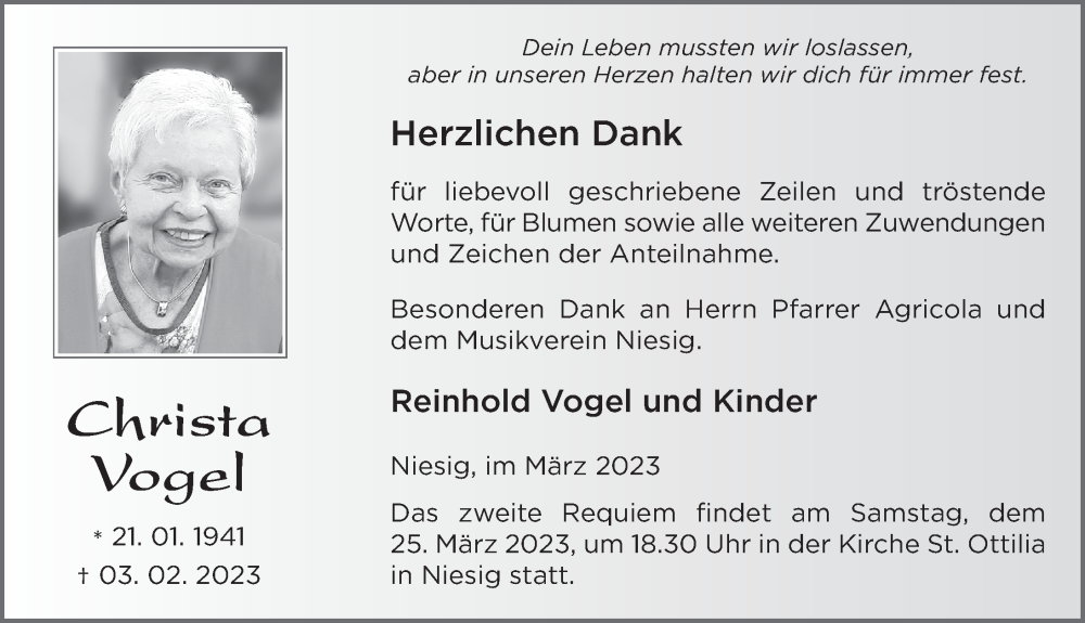  Traueranzeige für Christa Vogel vom 22.03.2023 aus FZ