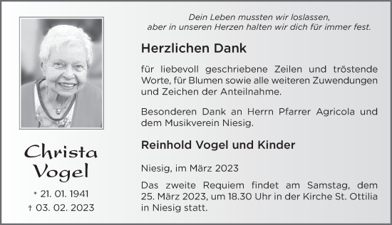 Traueranzeige von Christa Vogel von FZ