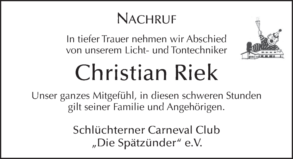  Traueranzeige für Christian Riek vom 02.03.2023 aus FZ