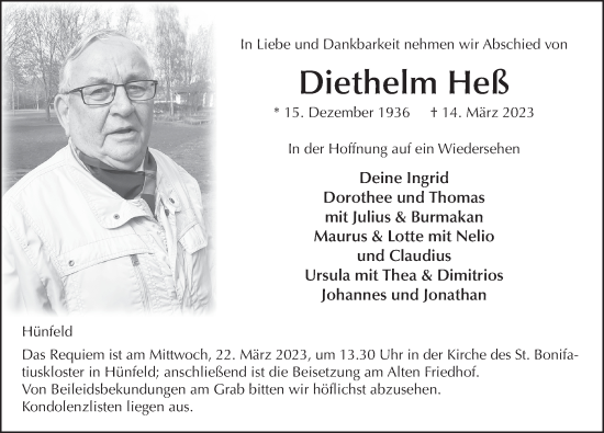 Traueranzeige von Diethelm Heß von FZ