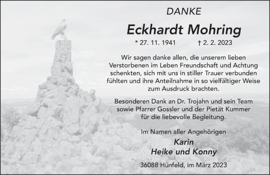 Traueranzeige von Eckhardt Mohring von FZ