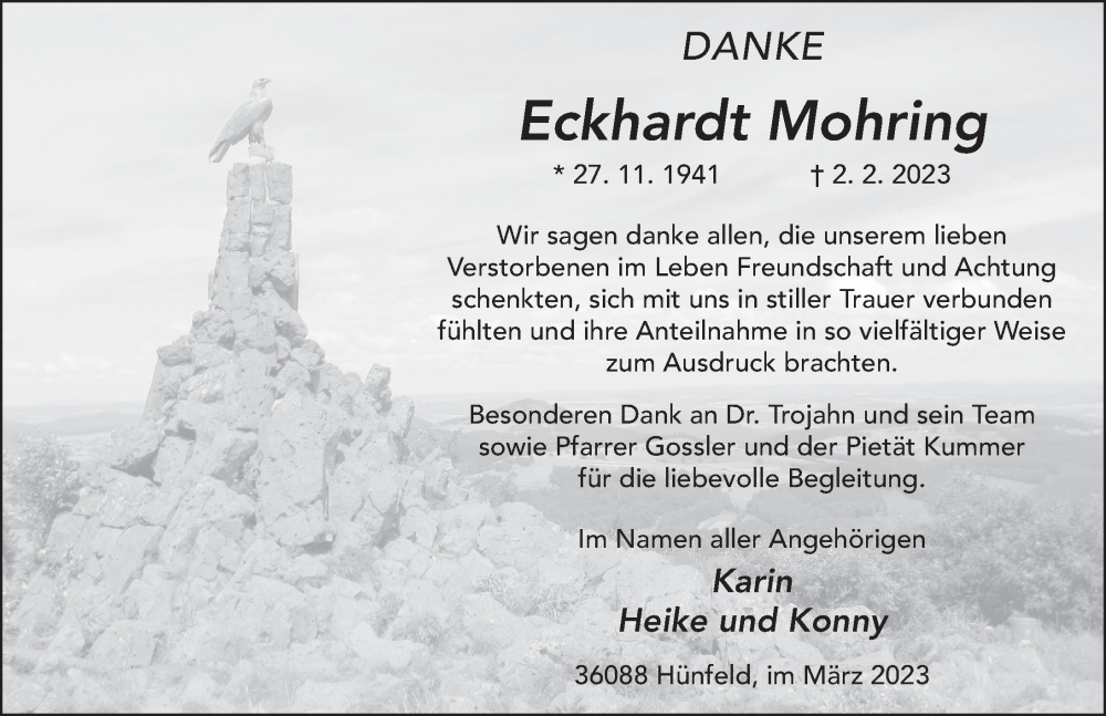  Traueranzeige für Eckhardt Mohring vom 25.03.2023 aus FZ