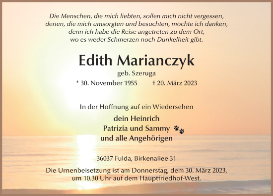 Traueranzeige von Edith Marianczyk von FZ