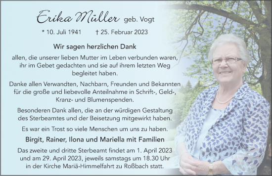 Traueranzeige von Erika Müller von FZ