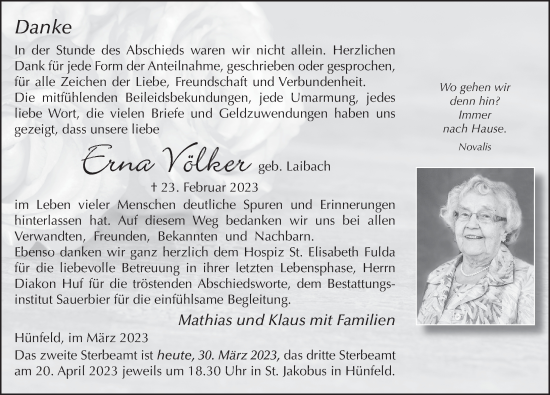 Traueranzeige von Erna Völker von FZ