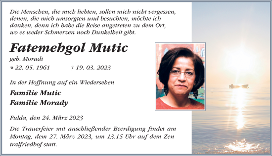 Traueranzeige von Fatemehgol Mutic von FZ
