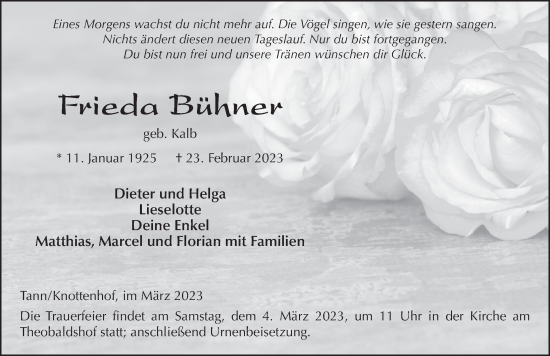 Traueranzeige von Frieda Bühner von FZ