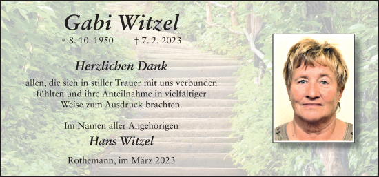 Traueranzeige von Gabi Witzel von FZ