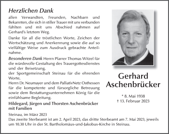 Traueranzeige von Gerhard Aschenbrücker von FZ