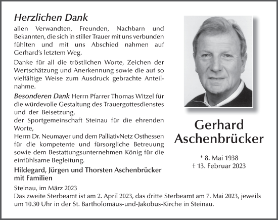 Traueranzeige von Gerhard Aschenbrücker