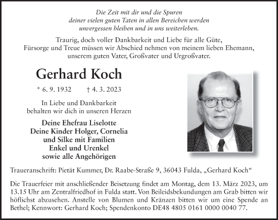 Traueranzeige von Gerhard Koch von FZ