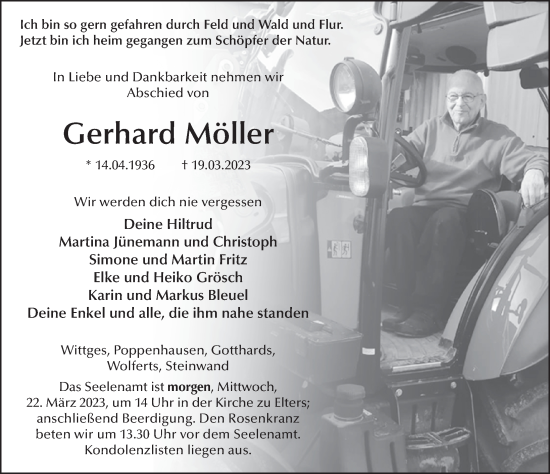 Traueranzeige von Gerhard Möller von FZ