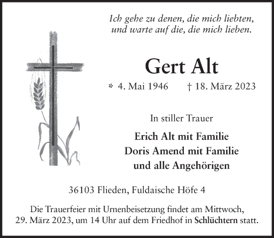 Traueranzeige von Gert Alt von FZ