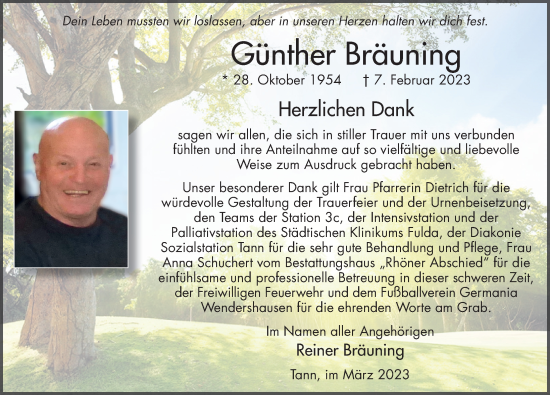 Traueranzeige von Günther Bräuning von FZ