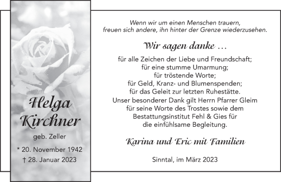 Traueranzeige von Helga Kirchner von FZ
